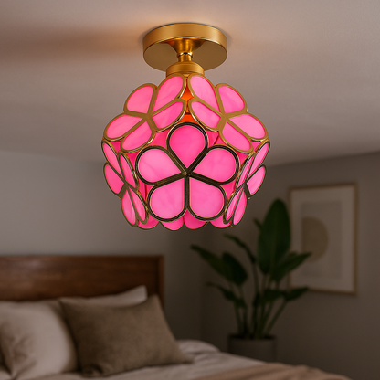 Dekoracyjna Kwiatowa Szklana Lampa Sufitowa | Styl Vintage