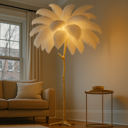 Domowa Piórkowa Lampa Podłogowa | Wabi Sabi
