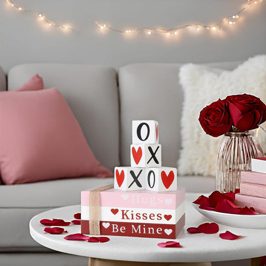 Wooden Valentine’s Day Decoration Tabletop and Shelf Books