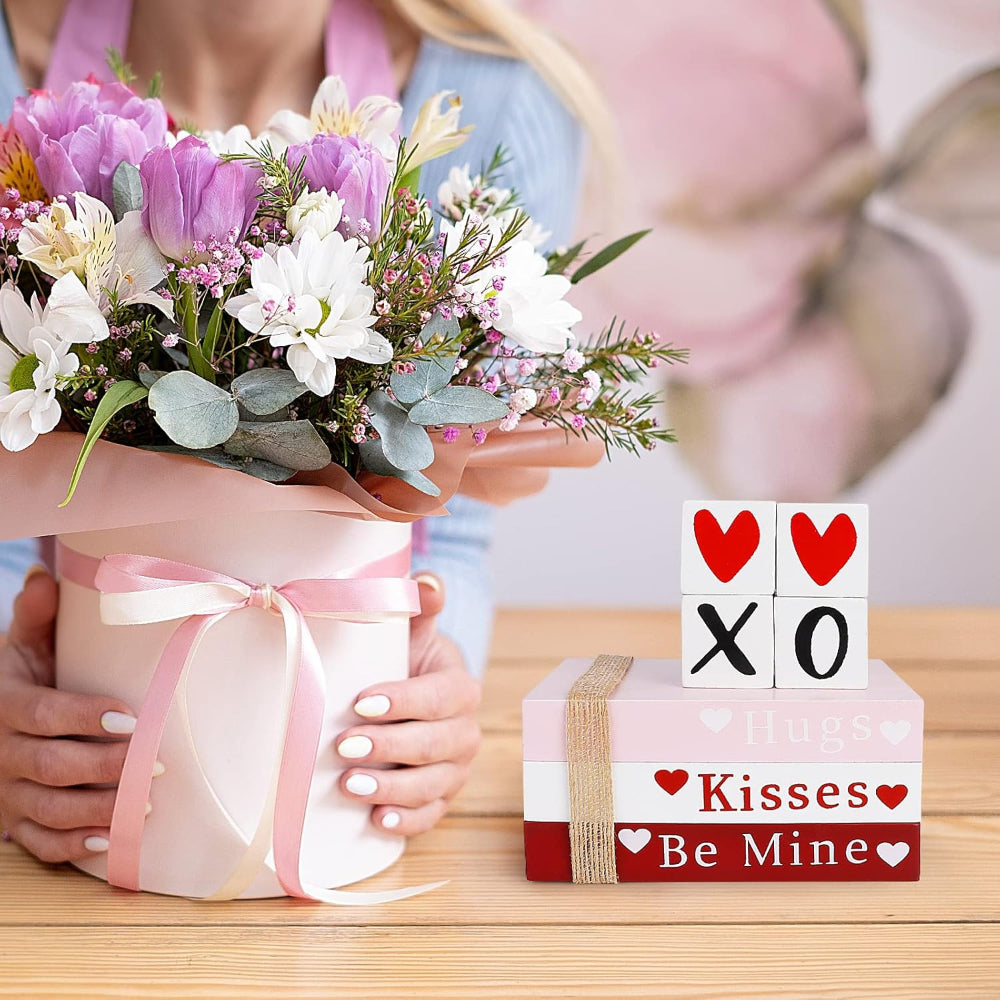 Wooden Valentine’s Day Decoration Tabletop and Shelf Books