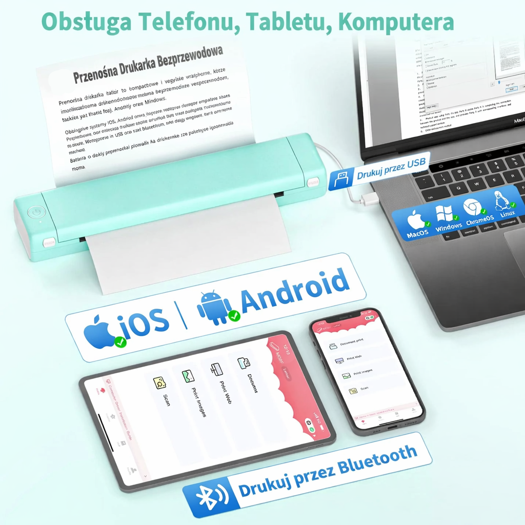 Portable Thermal Printer Bluetooth Mobile