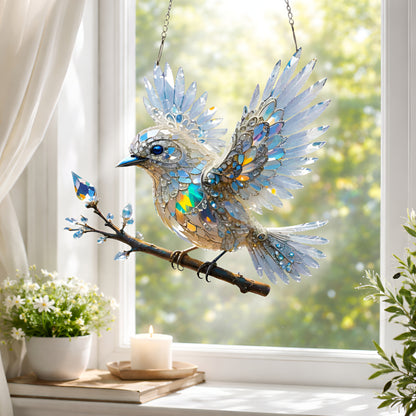 Decorative Figurine Hanging Glass Bird Window Ornament