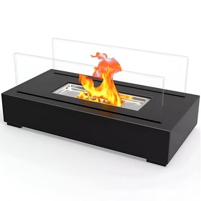 Prostokątny Kominek na Bioetanol | Czarna Stalowa Podstawa