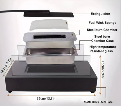 Prostokątny Kominek na Bioetanol | Czarna Stalowa Podstawa
