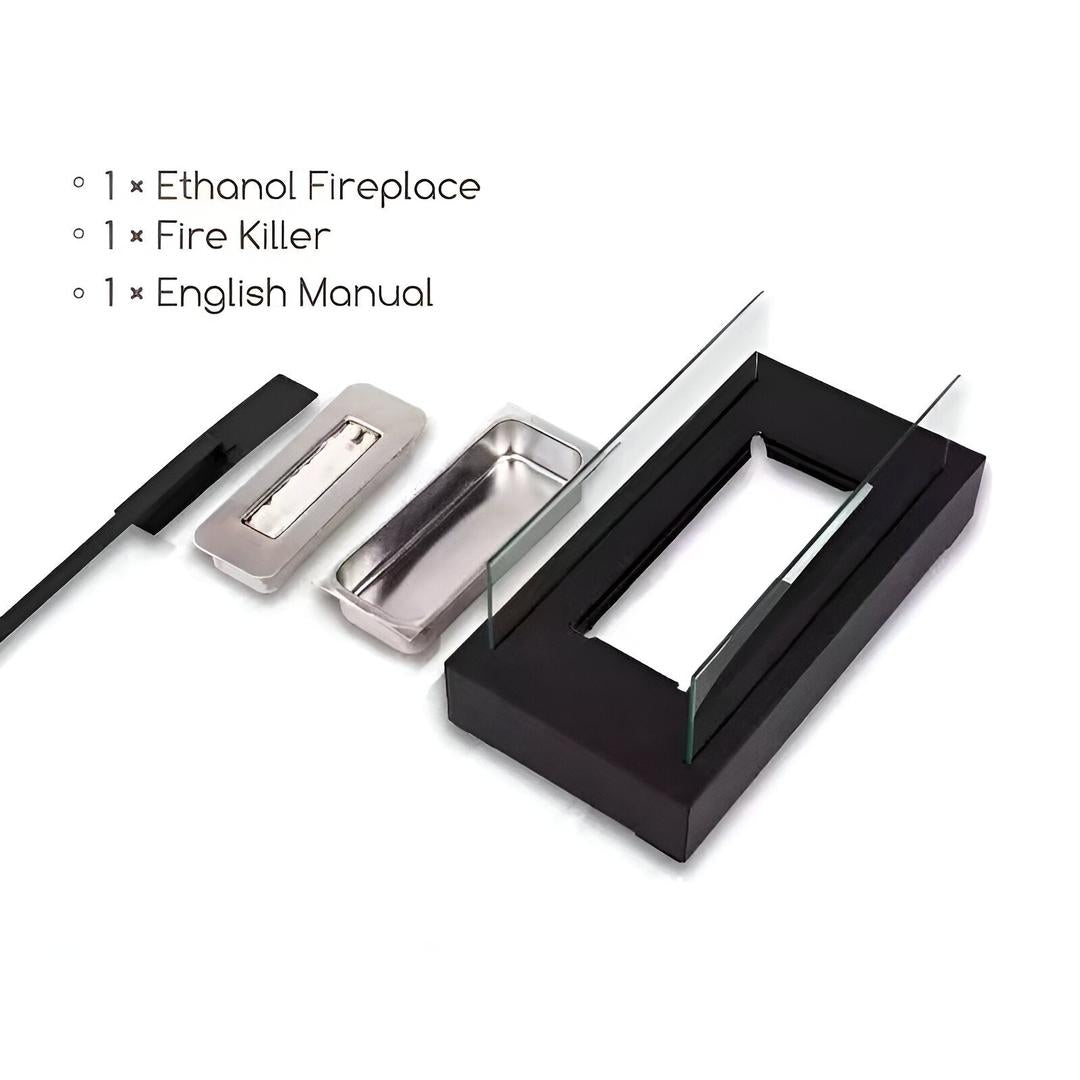Prostokątny Kominek na Bioetanol | Czarna Stalowa Podstawa