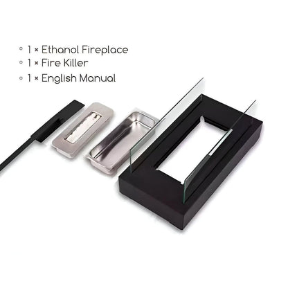 Prostokątny Kominek na Bioetanol | Czarna Stalowa Podstawa
