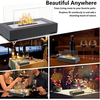 Prostokątny Kominek na Bioetanol | Czarna Stalowa Podstawa