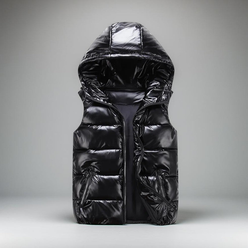 Men's Quilted Vest Hood Zipper Pockets
