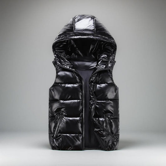 Men's Quilted Vest Hood Zipper Pockets
