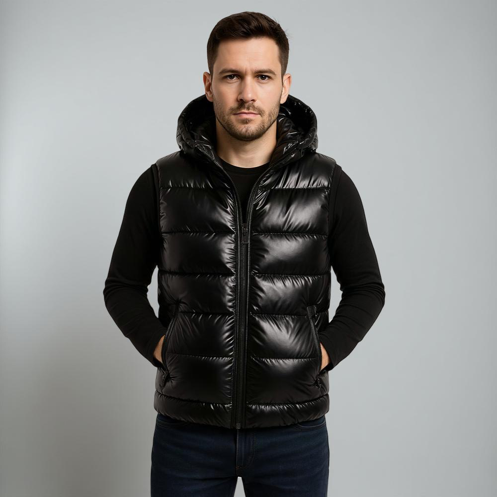 Men's Quilted Vest Hood Zipper Pockets