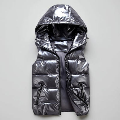 Men's Quilted Vest Hood Zipper Pockets