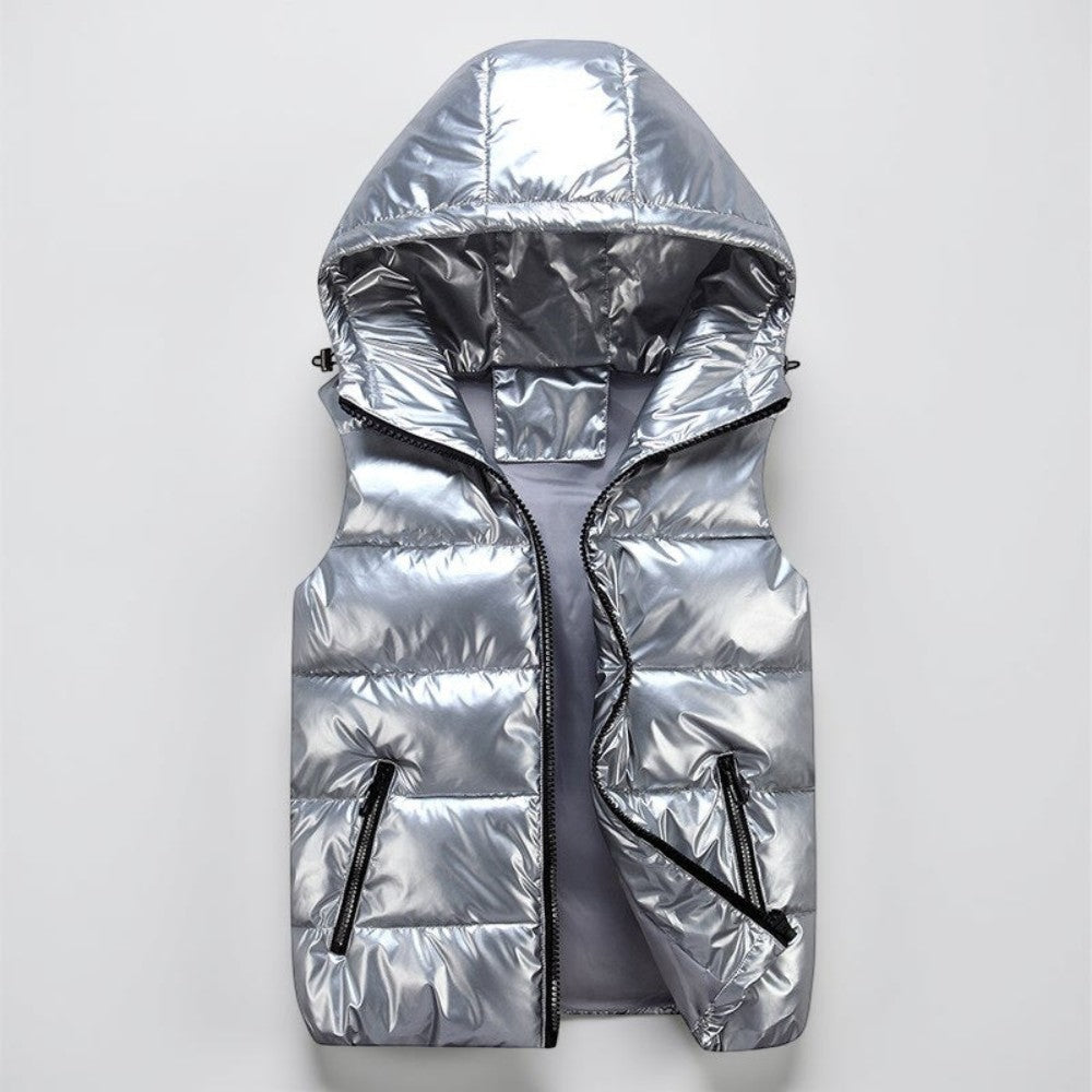 Men's Quilted Vest Hood Zipper Pockets