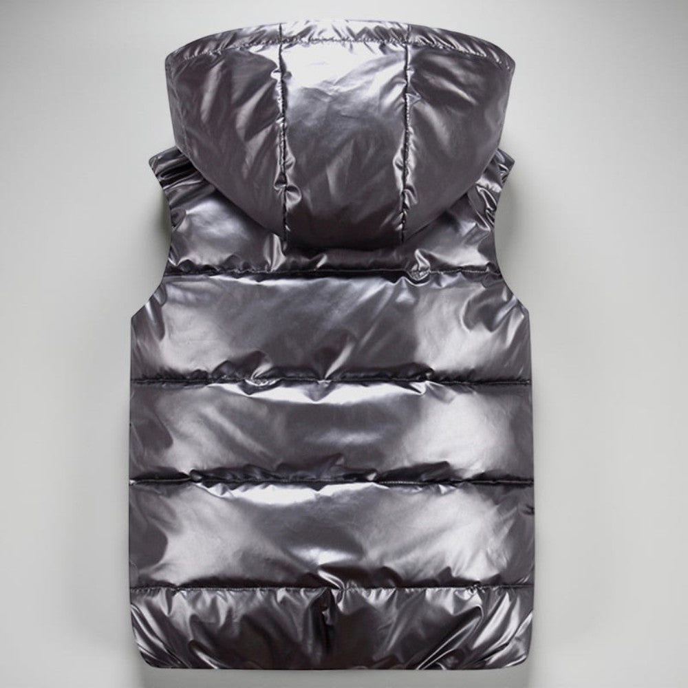 Men's Quilted Vest Hood Zipper Pockets