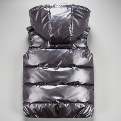 Men's Quilted Vest Hood Zipper Pockets