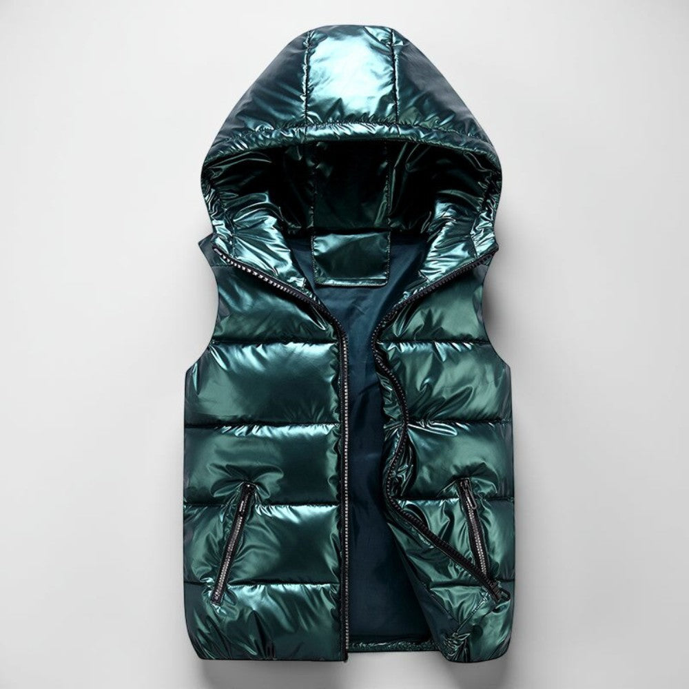 Men's Quilted Vest Hood Zipper Pockets