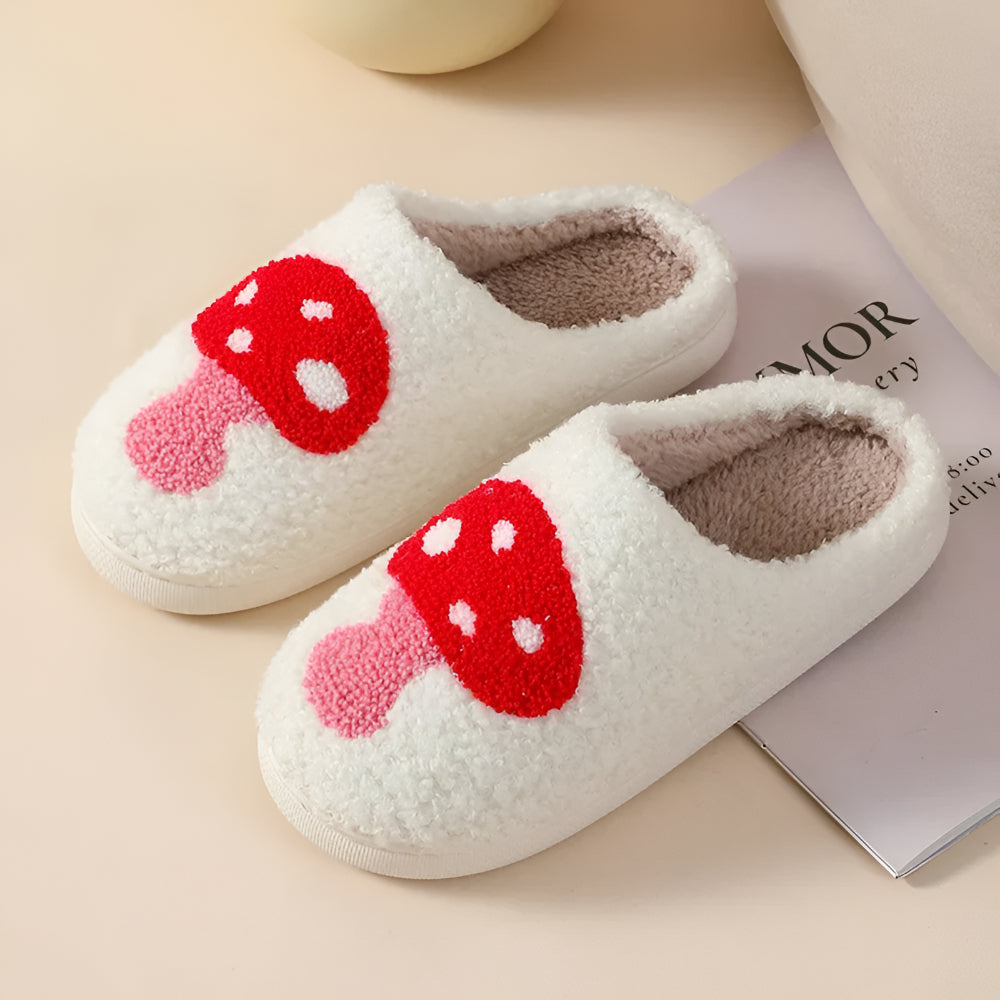 Women's Home Slippers with Heart and Mushroom Pattern