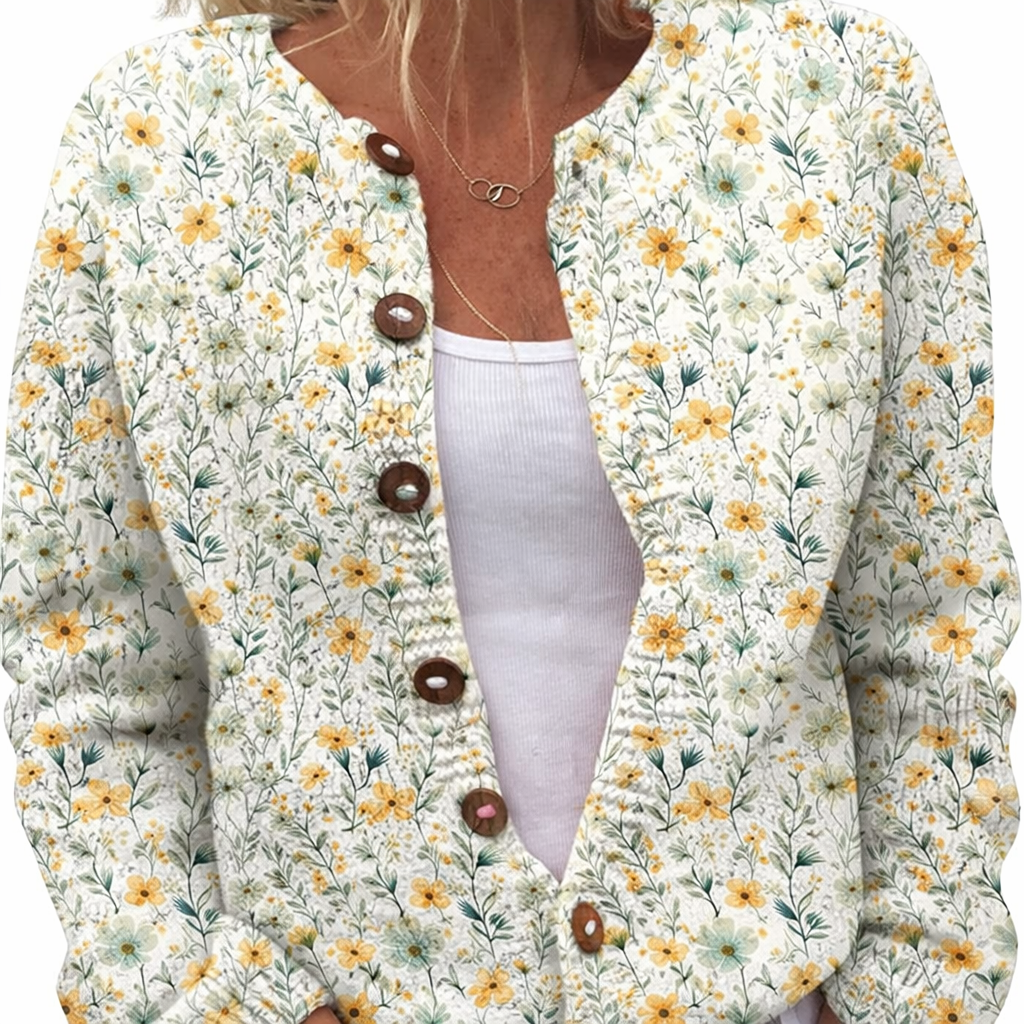 Kardigan Damski Kwiatowy Jesień Zima Codzienny