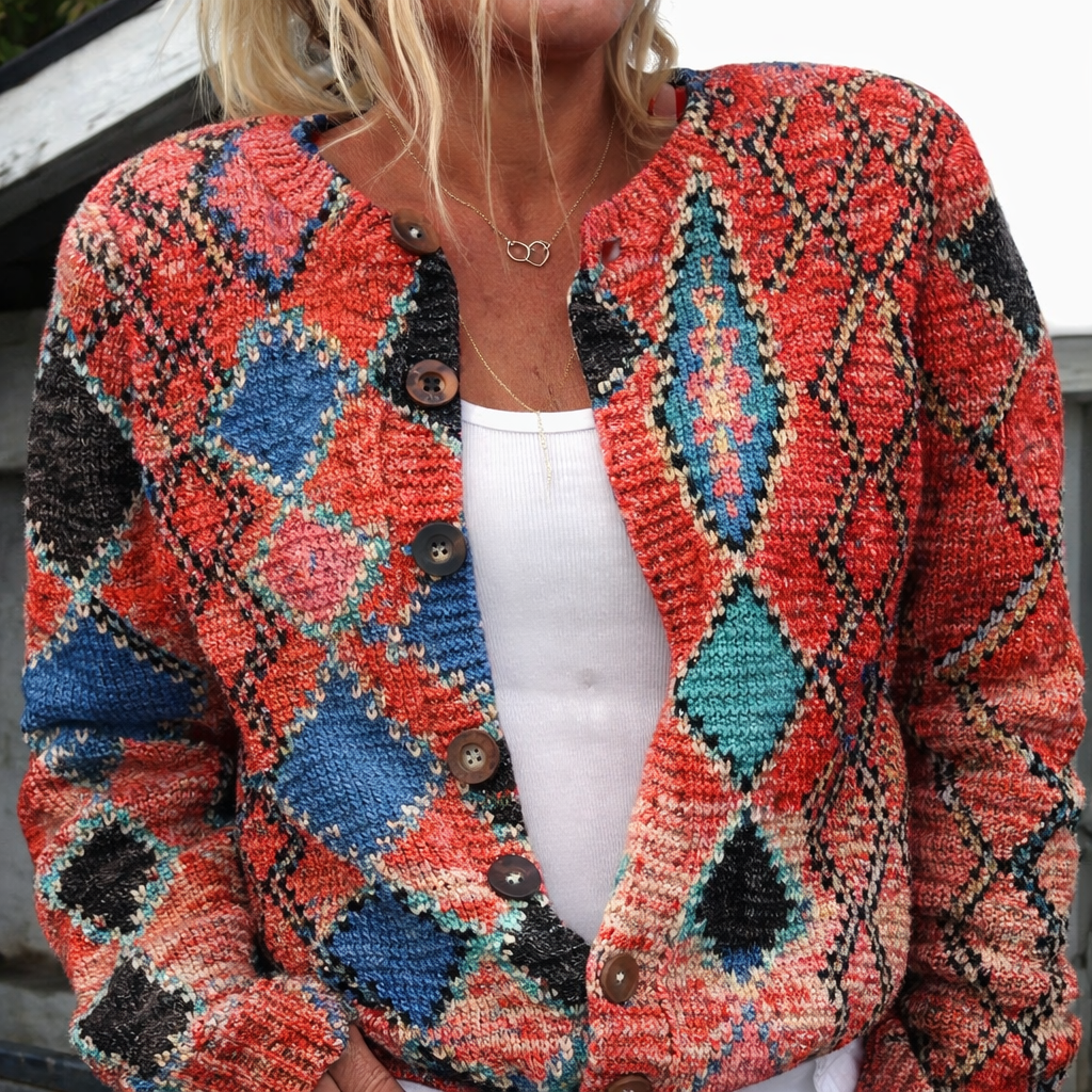 Kardigan Damski Kwiatowy Jesień Zima Codzienny