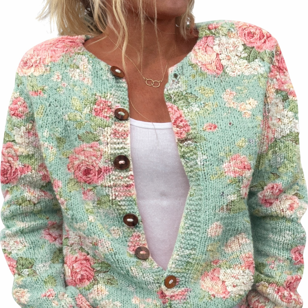 Kardigan Damski Kwiatowy Jesień Zima Codzienny