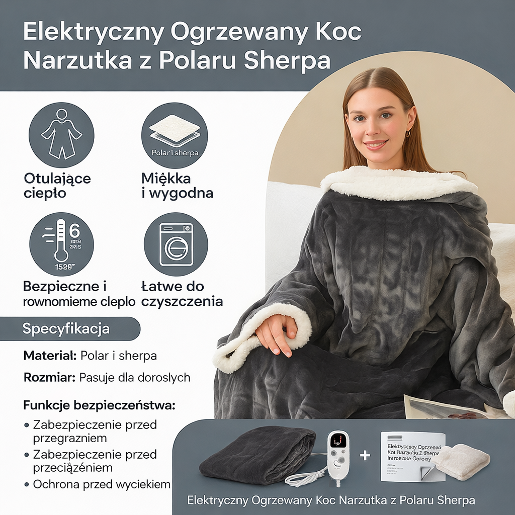 Koc Elektryczny Do Noszenia Z Regulacją Temperatury Dla Dorosłych
