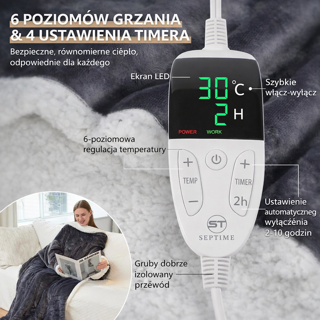 Koc Elektryczny Do Noszenia Z Regulacją Temperatury Dla Dorosłych