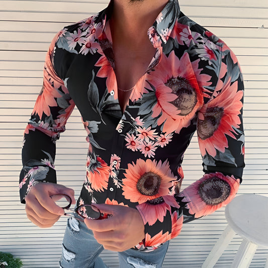 Men's Shirt Hawaiian Long Sleeve Floral Pattern