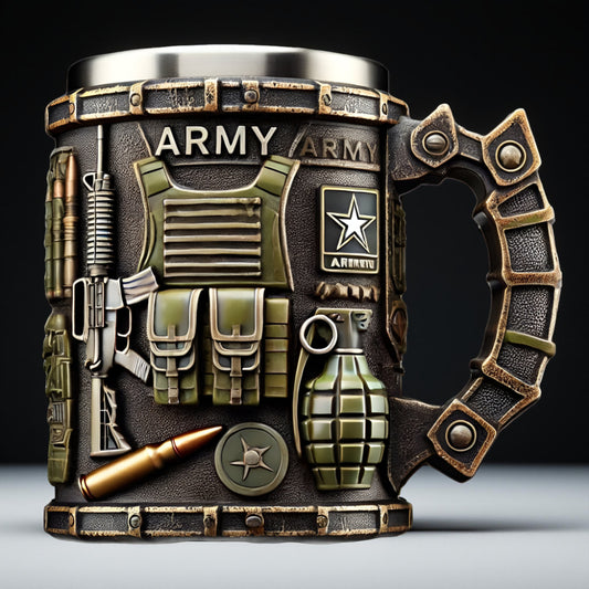 Kubek Stalowy Militarny Dekoracyjny Wypukły Wzór