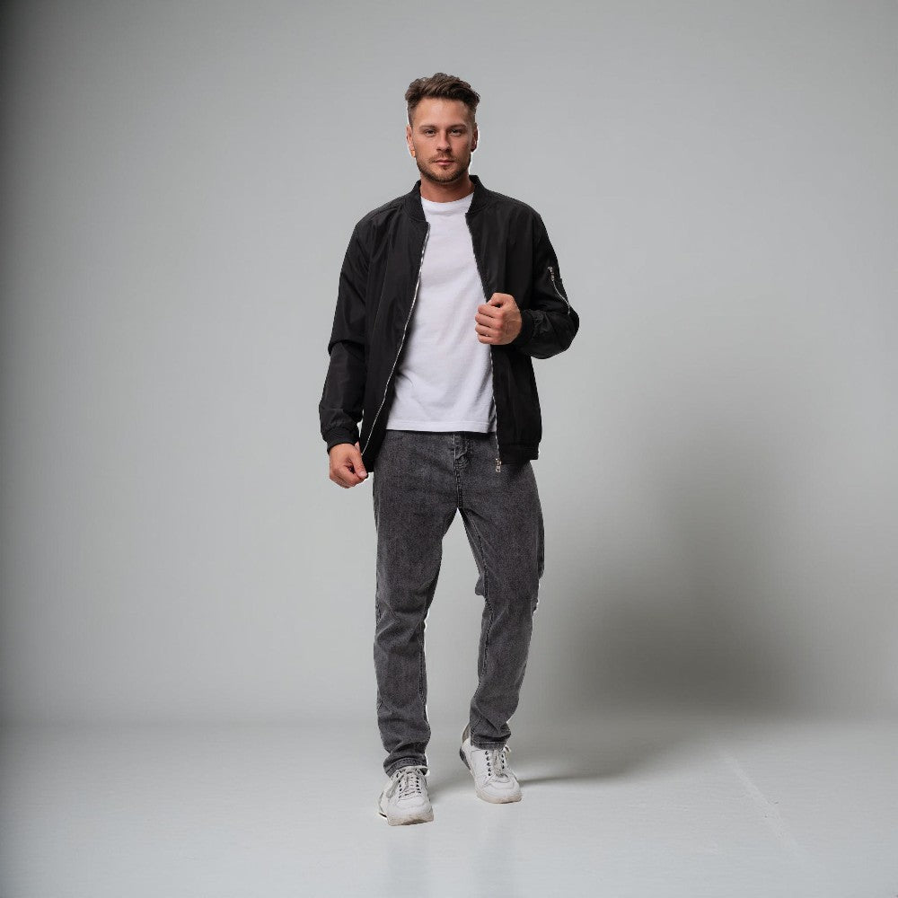 Kurtka Męska Bomberka Przejściowa Styl Miejski Zamek