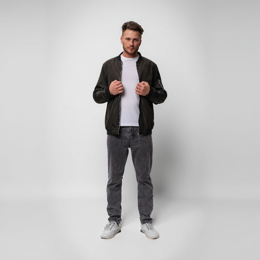 Kurtka Męska Bomberka Przejściowa Styl Miejski Zamek