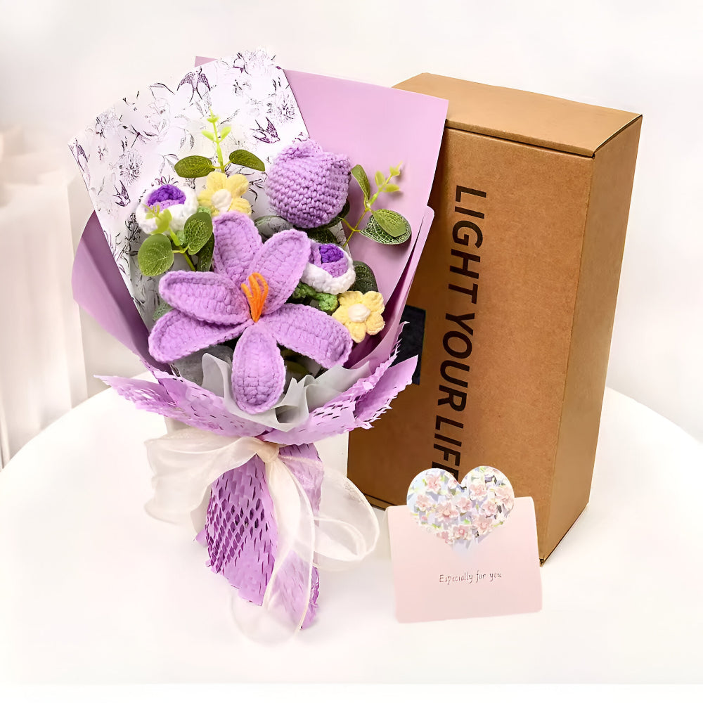 Kwiaty Tulipany Szydełkowe Bukiet Dekoracyjny Prezent