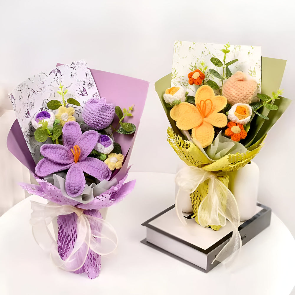 Kwiaty Tulipany Szydełkowe Bukiet Dekoracyjny Prezent