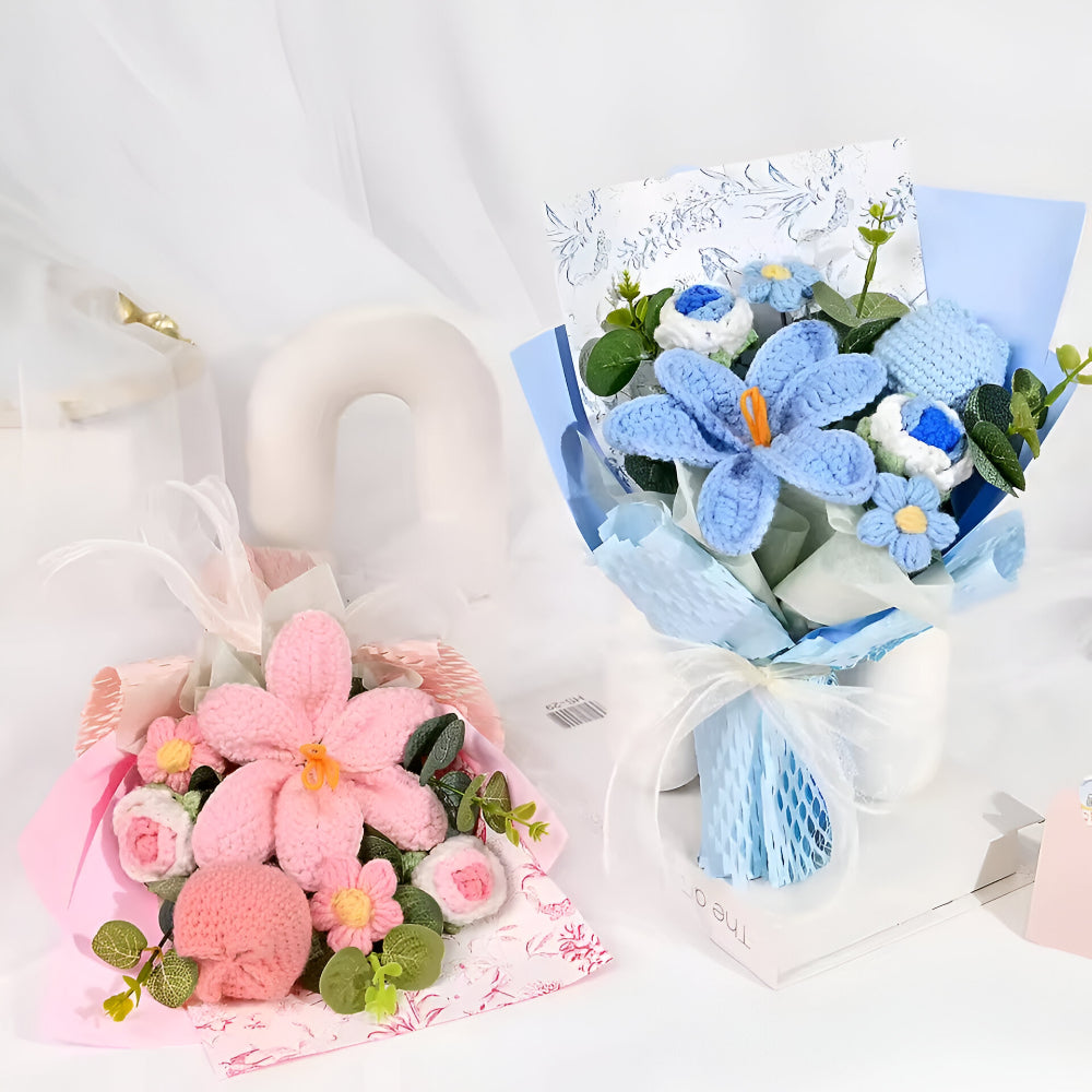 Kwiaty Tulipany Szydełkowe Bukiet Dekoracyjny Prezent