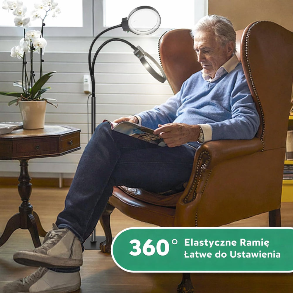 Floor Magnifying Lamp Adjustable Lighting Flexible Arm