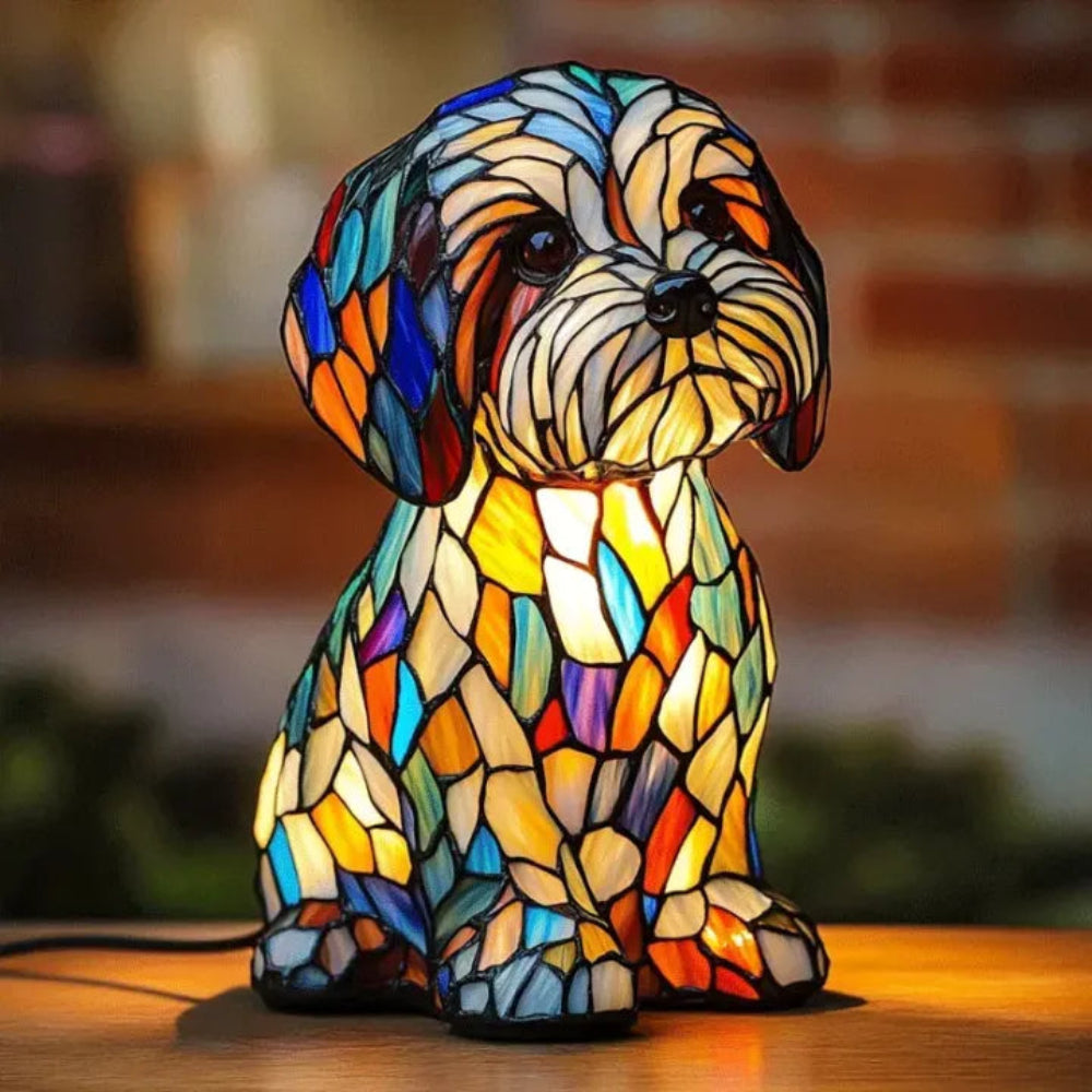 Stained Glass Table Lamp Dog Interior Decoration