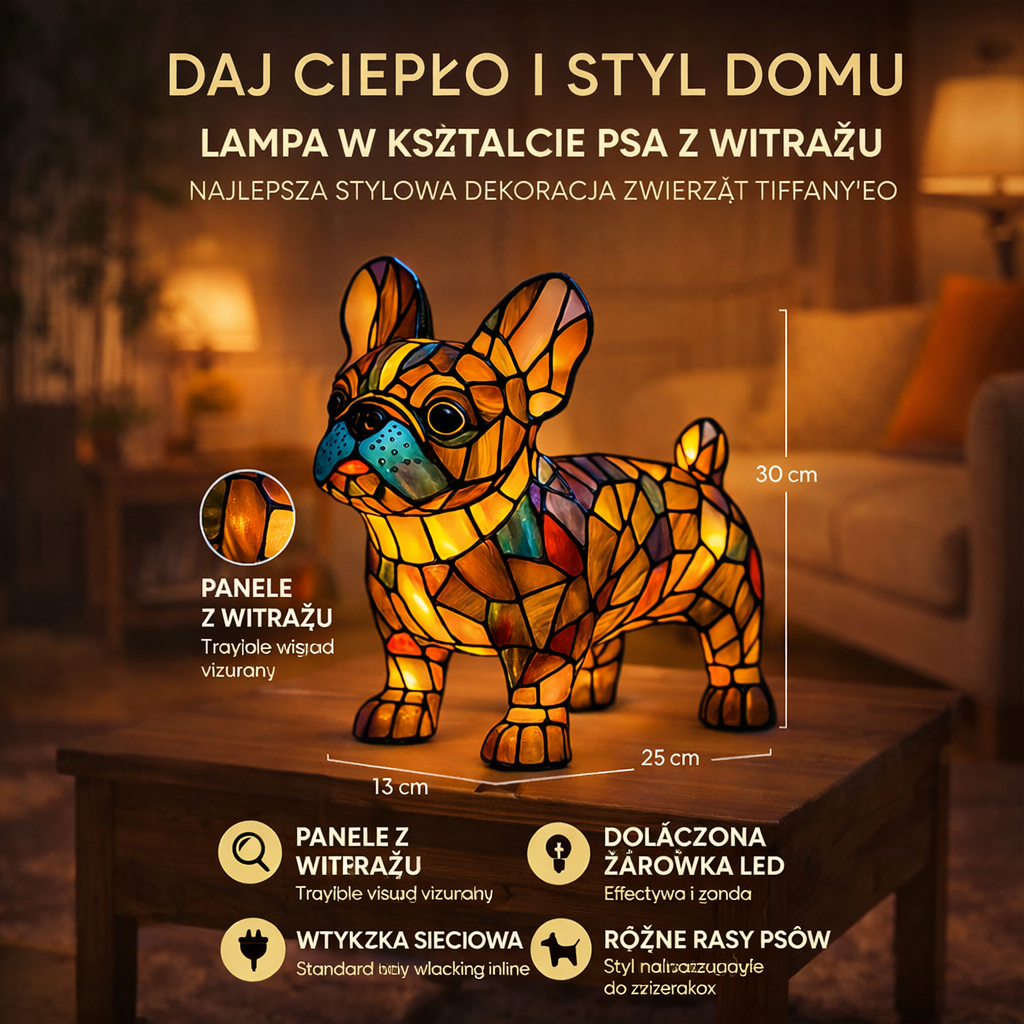 Stained Glass Table Lamp Dog Interior Decoration