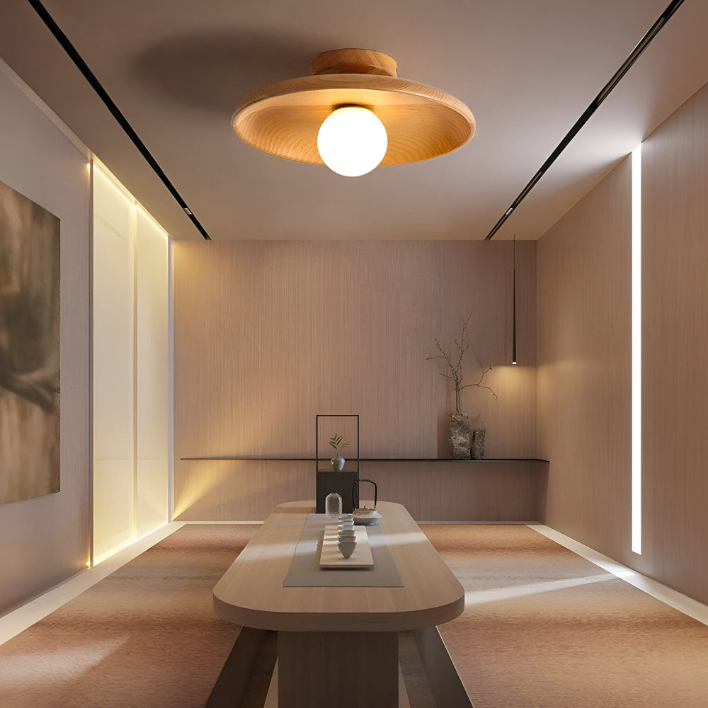 Wooden Round Ceiling Lamp Minimalist Hallway