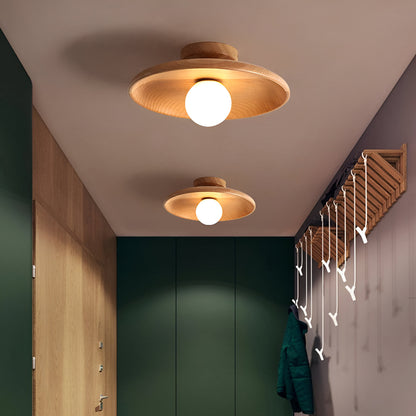 Wooden Round Ceiling Lamp Minimalist Hallway