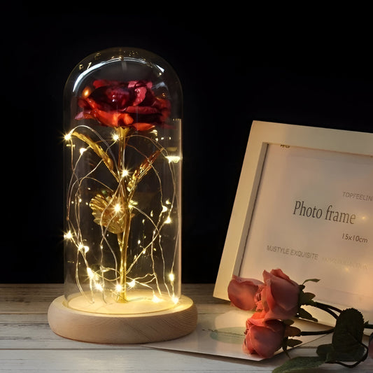 LED Rose Decorative Lamp Glass Base Wooden
