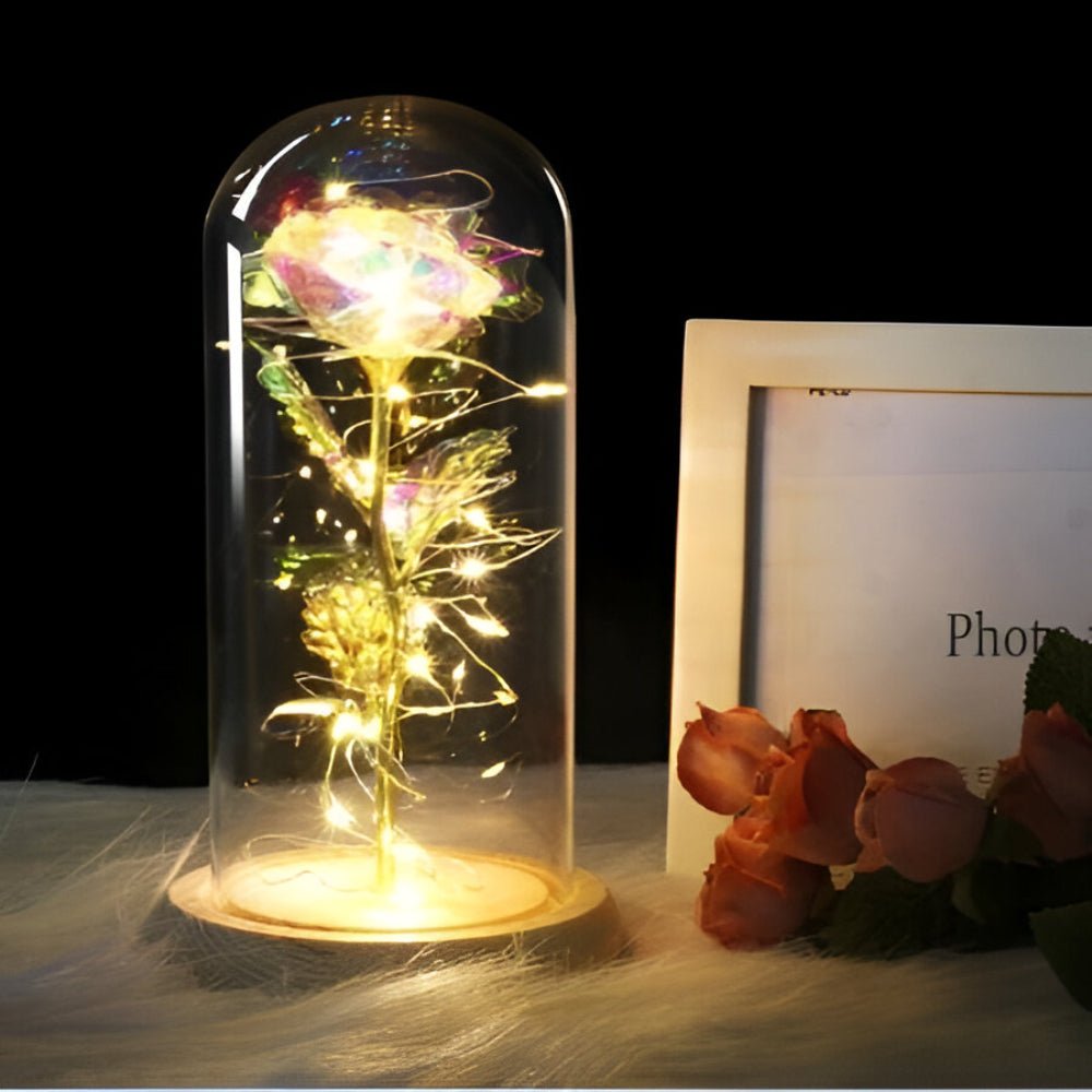 LED Rose Decorative Lamp Glass Base Wooden