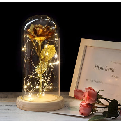 LED Rose Decorative Lamp Glass Base Wooden