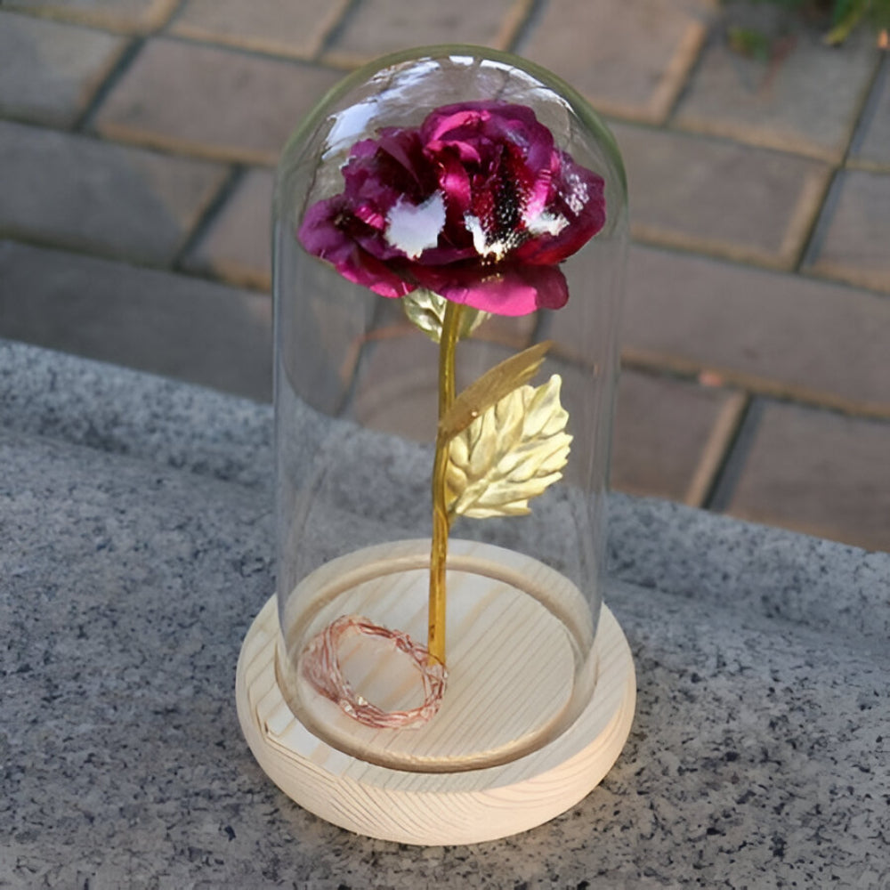LED Rose Decorative Lamp Glass Base Wooden