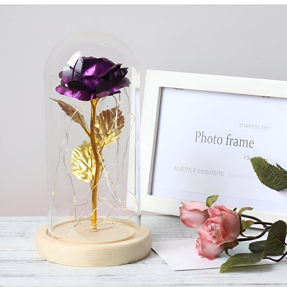 LED Rose Decorative Lamp Glass Base Wooden