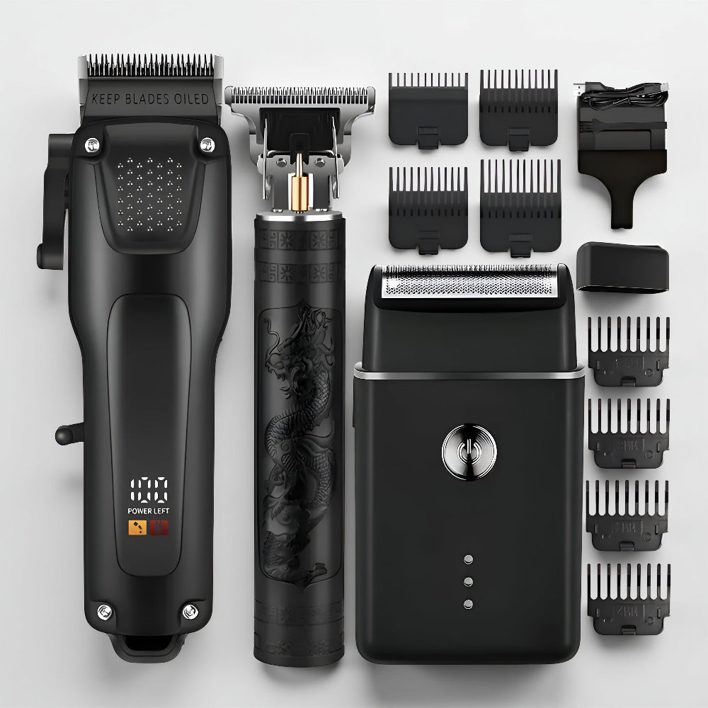 Wireless Hair and Beard Clipper Set with LED USB Trimmers