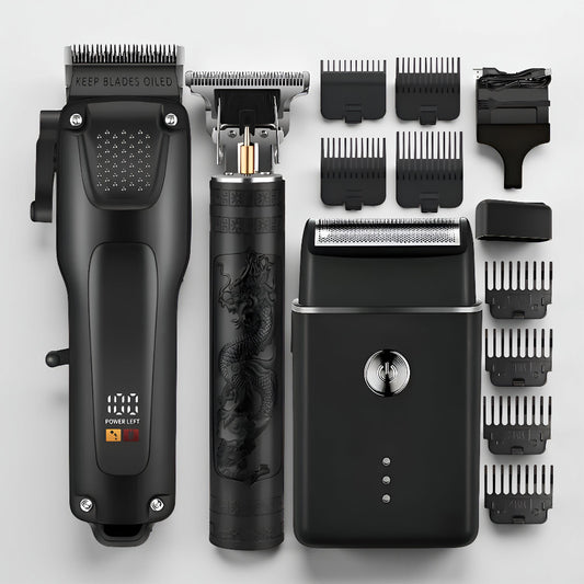 Wireless Hair and Beard Clipper Set with LED USB Trimmers