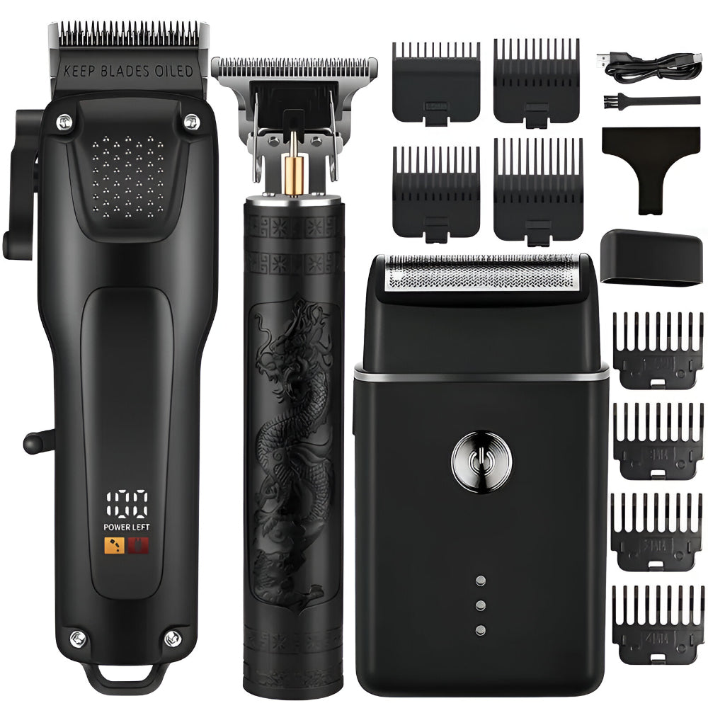 Wireless Hair and Beard Clipper Set with LED USB Trimmers