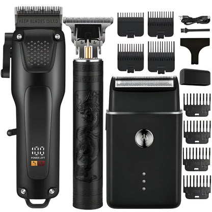 Wireless Hair and Beard Clipper Set with LED USB Trimmers