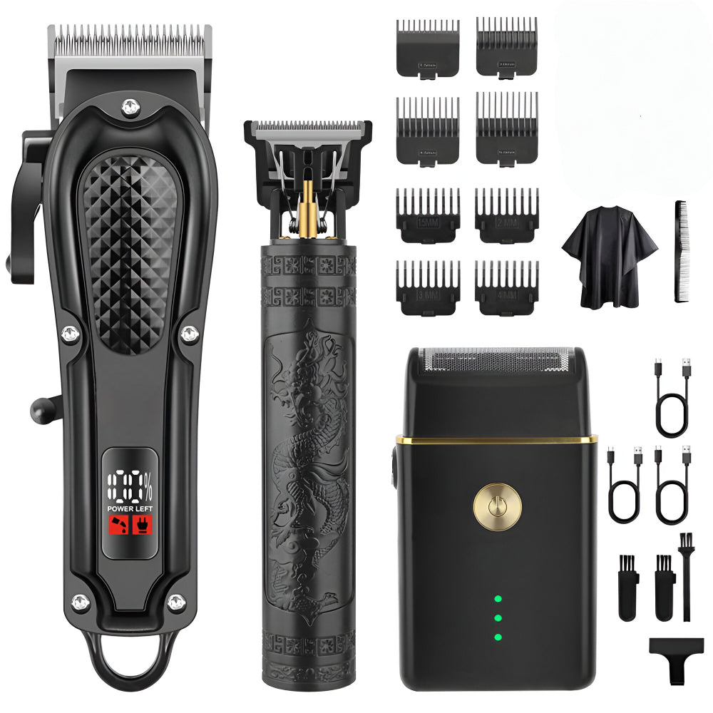 Wireless Hair and Beard Clipper Set with LED USB Trimmers