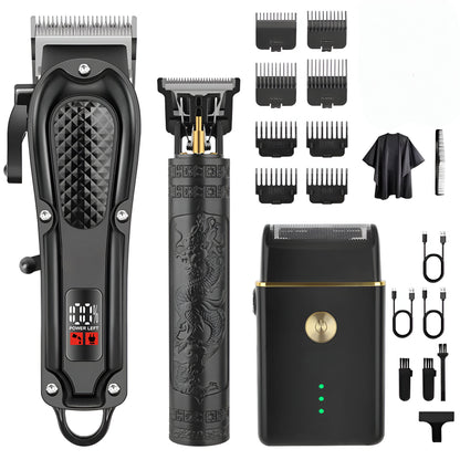 Wireless Hair and Beard Clipper Set with LED USB Trimmers