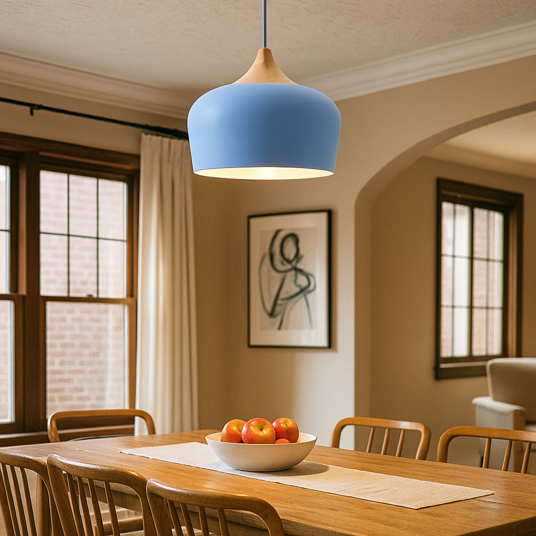 Metalowo-Drewniana Lampa Wisząca | Pastelowa