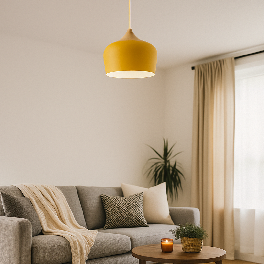 Metalowo-Drewniana Lampa Wisząca | Pastelowa